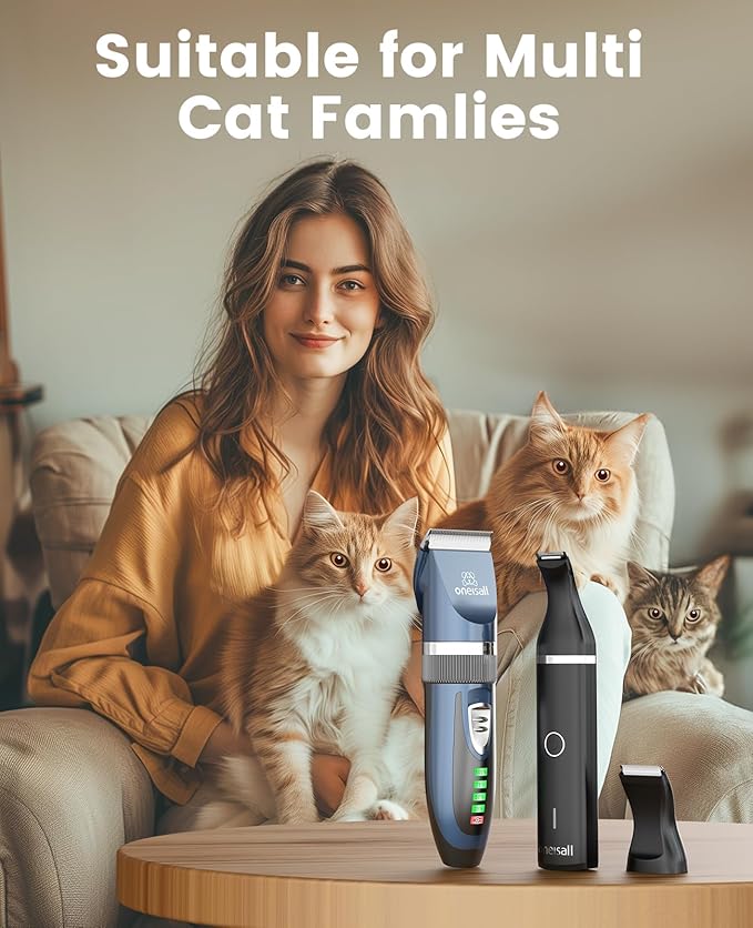 oneisall Cat Clippers and Paw Trimmer 3 in 1 Cat Grooming Kit,Cat Clippers for Matted Hair,Cordless Kitty Shaver for Matted Long Hair,2 Speed Pet Clippers