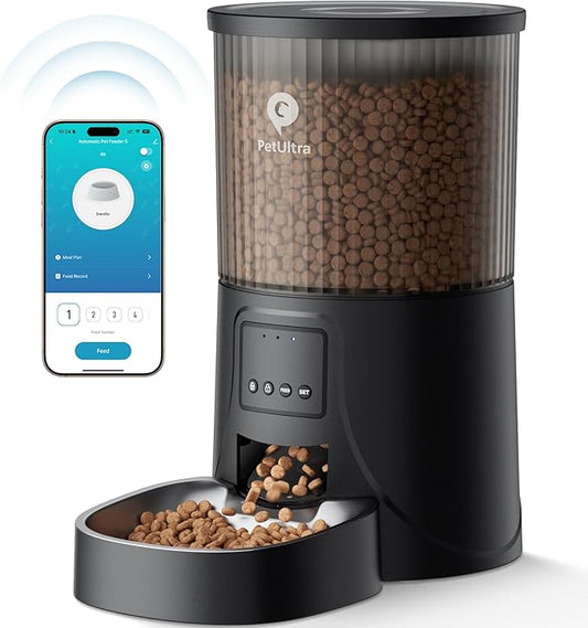 Automatic Cat Feeder WiFi- 5Ghz Cat Food Dispenser with APP Remote Control- Auto Pet Feeder for Small Dog Indoor- Easy to Set Up and Clean- Dual Power with Desiccant Bag& Stainless Steel