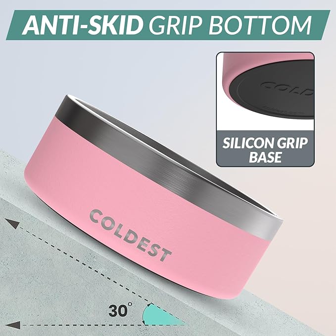 Coldest Dog Bowl - Anti Rust Metal, Non Slip, 3 Layers Insulated Stainless Steel Dog Bowls - Spill Proof & Heavy Duty - Water Bowl for Dogs, Cats & Pets, Dish Washer Safe (64 oz,Cotton Candy Pink)