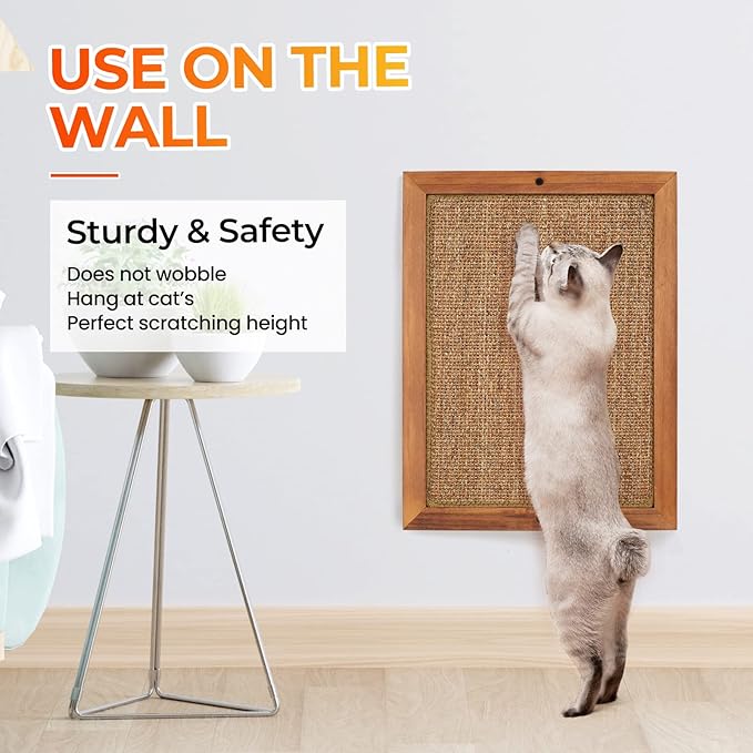 2PCS Cat Scratching Post - BXL, Natural Wooden Sisal Cat Wall Scratcher, Floor or Wall Mounted Vertical Cat Scratch Pad for Indoor Cats Adults or Kittens, Cat Wall Furniture Protector