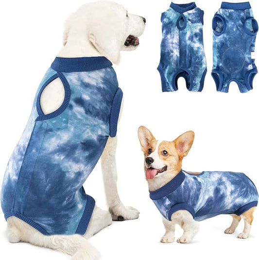 Lukovee Recovery Suit for Dogs, Onesie Surgery Recovery Suit for Female Male Dogs, Abdominal Wounds Cone E-Collar Alternative Prevent Licking Spay Recovery Suit (T-Blue,XXL)