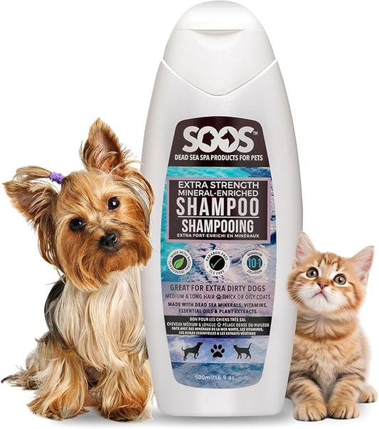 Soos Pet Shampoo Extra Strength Cat and Dog Shampoo Natural Dead Sea Minerals Fast Absorbing - 1x Bottle (500ml)