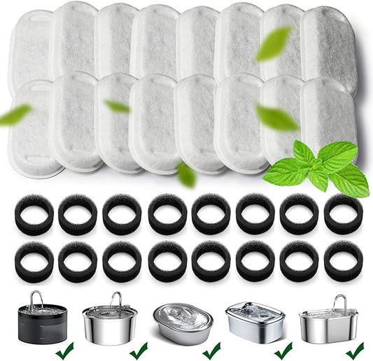 Cat Water Fountain Filters,Cat Fountain Replacement Filters for Stainless Steel 108oz/3.2L&67oz/2L Adjustable Water Flow Pet Water Fountain,Dog Water Fountain (16+16 Pack)