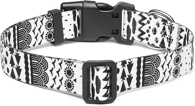 Mercano Adjustable Dog Collar - Special Design Patterns, Soft Nylon Comfortable Durable Pet Collar for Small Medium Large Dogs (XS, Black White B)