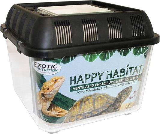 Happy Habitat (Standard) - Ventilated Enclosure & Breeder Box - for Live Feeder Insects, Reptiles, Amphibians & Other Small Pets - Durable Plastic Portable Terrarium