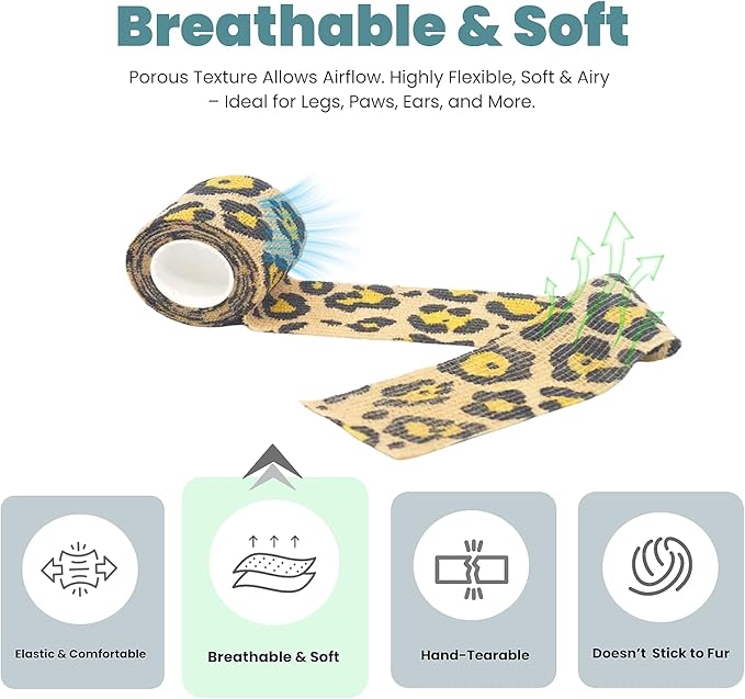 Pet Bandage 6 Rolls, Adhesive Bandage, Self Adhesive Bandage, First Aid Adhesive Gauze, for Horses, Dogs,Cats, Birds, Animals (Animals, 2 Inch (Pack of 6))