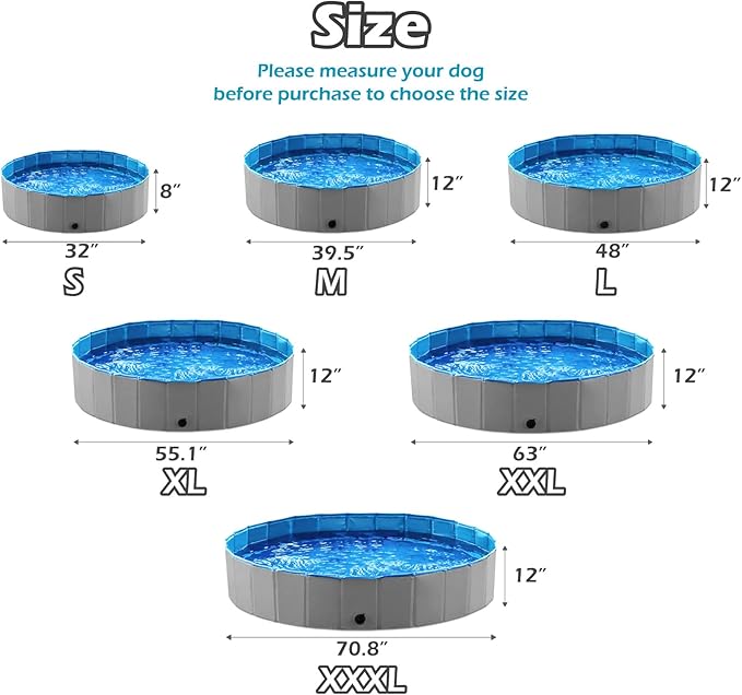 Jasonwell Foldable Dog Pet Bath Pool Collapsible Dog Pet Pool Bathing Tub Kiddie Pool Doggie Wading Pool for Puppy Small Medium Large Dogs Cats and Kids 63" Grey