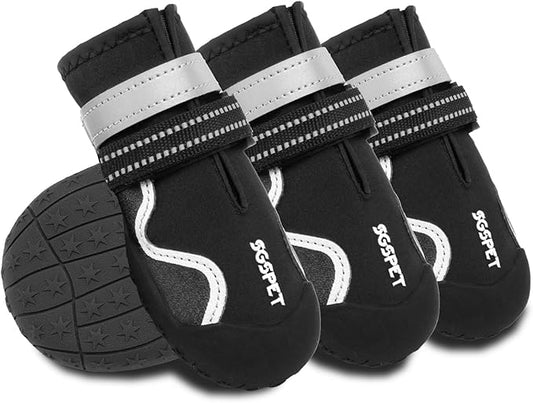 Dog Shoes, Waterproof Dog Boots & Paw Protectors with Anti-Slip Sole, 4pcs/Set Pet Dog Booties, Reflective Dog Shoes for Small Medium Large, Winter Snowy Summer Hot Pavement (Black, 2# (2XS))