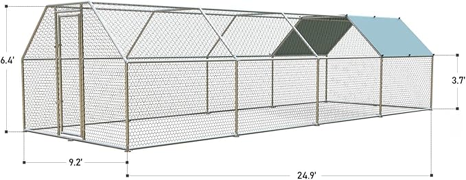 1.26’’ Large Metal Chicken Coop Walk in, Chicken Pen for Chickens, Outdoor Chicken Runs Coops Dog Kennel, Flat Roofed Chicken Runs for Yard with Anti-Ultraviolet Cover (9.2’L x 25’W x 6.4’H)