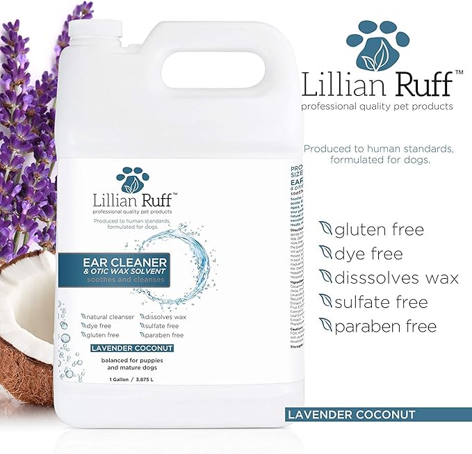 Lillian Ruff Ear Cleaner & Otic Rinse for Sensitive Ears: Alcohol Free Dog Ear Wash with Alo+H6+F6:K28F6:N29