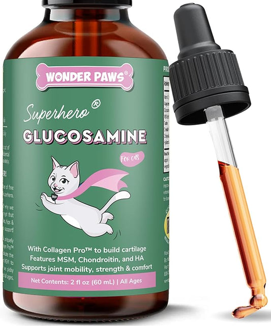 Premium Liquid Glucosamine for Cats – with Collagen, Glucosamine, Chondroitin, MSM, Taurine & Hyaluronic Acid – Cat Joint Support, Mobility & Flexibility - Hip & Joint Cat Supplement – 2oz