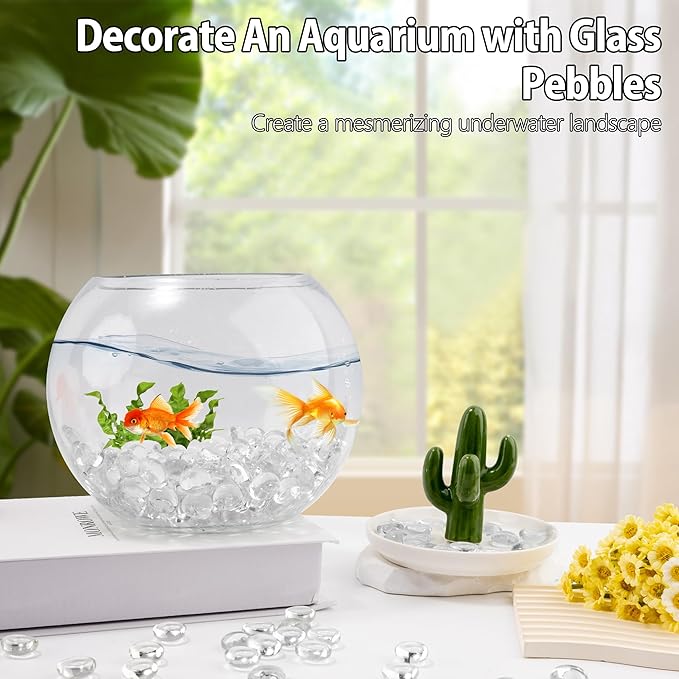 1 LB Clear Glass Marbles, Transparent and Smooth Flat Glass Beads for Vases, Mosaic Gem Pebbles for Aquarium Decor, Floral Arrangements, Mancala Stones, Vase Filler and Crafts (Approx. 80-100 PCS)