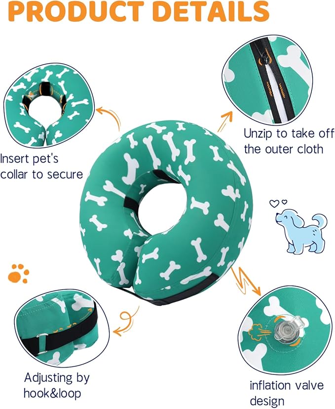 Supet Inflatable Dog Cone Collar Alternative After Surgery, Doggie Neck Donut Collar Recovery ECollar for Post Surgery, Soft Dog Cone for Small Medium Puppies Cats
