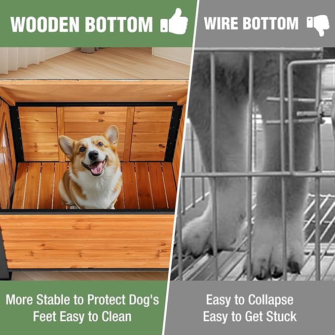 Large Dog House Outdoor Weatherproof Dog Kennel with Anti-Chewing Iron Frame, Dog Shelter for Large Breed with Porch (Brown, 50.9" D x 37.4" W x 37.2" H)