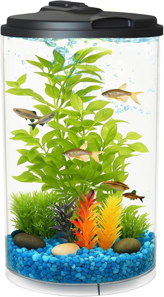 Koller Products 3-Gallon 360 Aquarium with LED Lighting (7 Color Choices) and Power Filter, Ideal for a Variety of Tropical Fish,Crystal-Clear Clarity,AP360A-3FFP