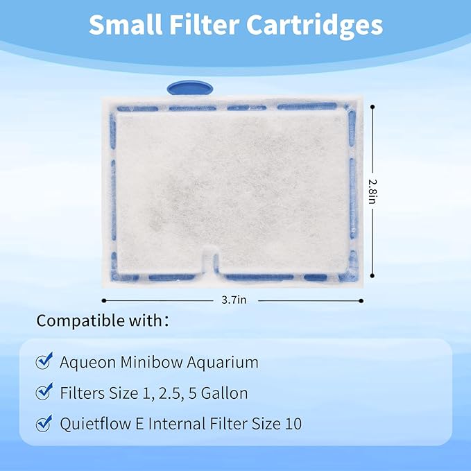 8 Packs Small Aquarium Filter Cartridges Replacement Filter Pad Compatible with QuietFlow E Internal Power Filter 10 and 1/2.5/5 Gallon Minibow Aquarium Filters