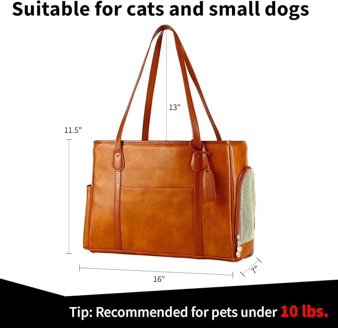 Stylish Dog Purse Carrier, Leather Pet Carrier Bag for Small Dogs Cats Puppy, Airline Approved Soft-Sided Carrier Brown
