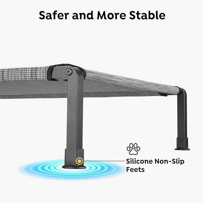 Veehoo Heavy Duty Elevated Dog Bed - Raised Dog Cot with Washable & Breathable Teslin Mesh, Non-Slip Silicon Feet, Cooling, Indoor/Outdoor, 47" x 29", Black Silver