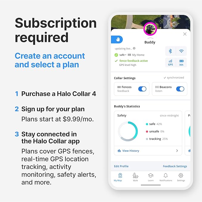 Halo Collar 4, All New GPS Wireless Dog Fence & Dog Training Collar with GPS Tracker, Subscription Required, Waterproof, One Size, Midnight