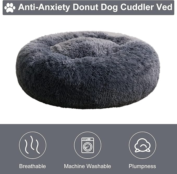 WNPETHOME Calming Dog Beds for Large Dogs, Anti-Anxiety Donut Pet Bed, Fluffy Faux Fur Plush Dog Bed，Warming Cozy Soft Round Pet Bed for Large Jumbo Dogs, Cat Cuddler Cushion