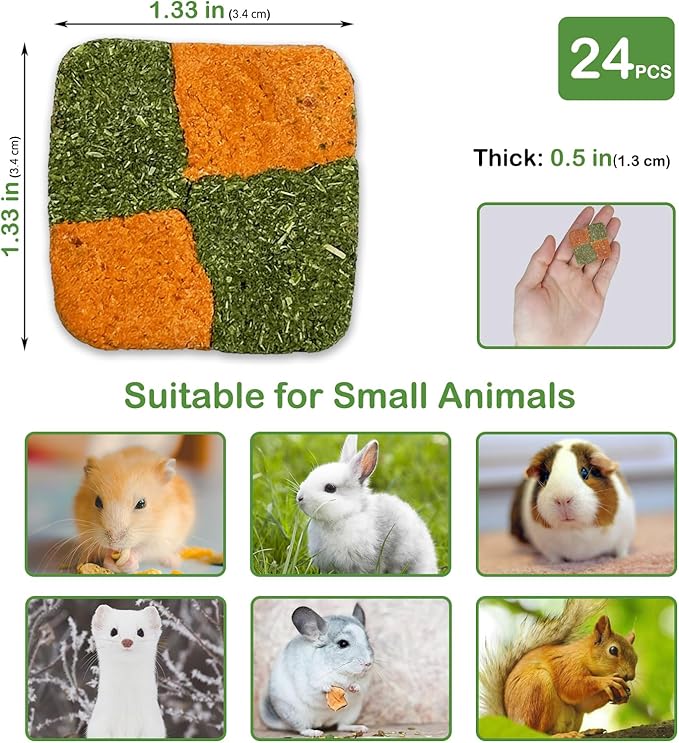 Fhiny 24 PCS Rabbit Chew Toys, Natural Timothy Hay Carrot Biscuit Handmade Bunny Molar Toys for Teeth Small Animal Snacks for Rabbits Guinea Pigs Chinchillas Hamsters Gerbils