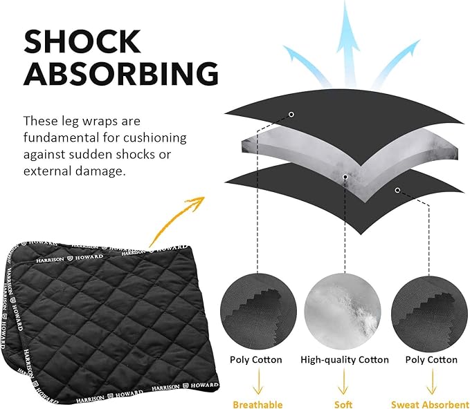 Harrison Howard Quilted Leg Wraps for Horse Set of 4- Black L