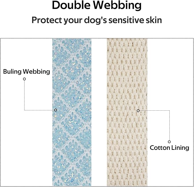 Dog Collar with Waterproof AirTag Holder & Anti-Lost QR Code, Cute Bling Warpping Adjustable Width for Small Medium Large Pet (Light Blue, L)