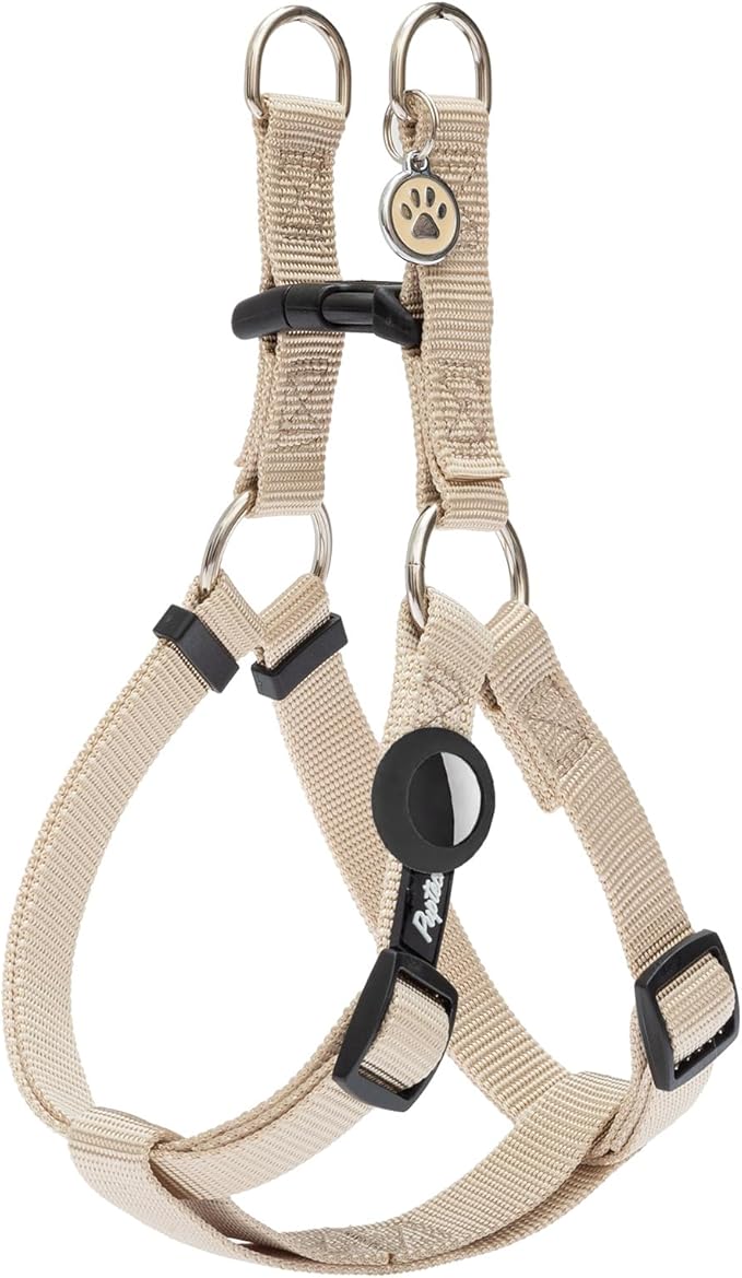 PUPTECK No Pull Dog Harness Soft Adjustable Basic Nylon Step in Puppy Vest Outdoor Walking with ID Tag and A-ir Tag Case, Cream, L