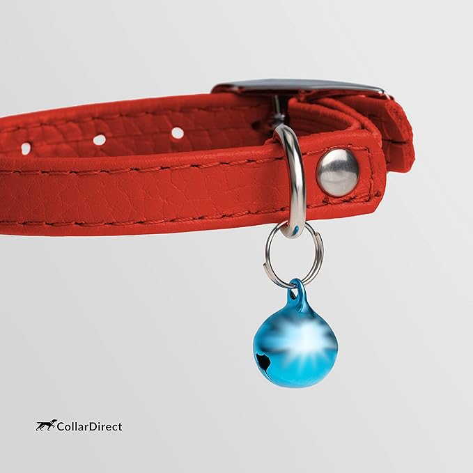 CollarDirect Leather Cat Collar, Kitten Collar with Removable Bell Black Blue Red Orange Lime Green (8-11 Inch, Red)