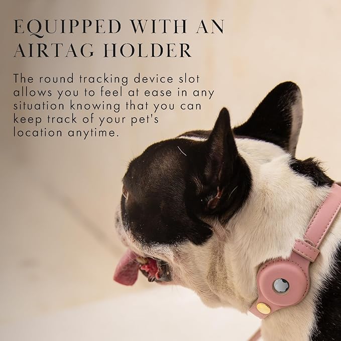 Cupertino Dog Collars, Harnesses & Leashes Made from Vegan Leather with Dog Tracker Device Holder Adjustable Dog Collar (Extra Small (Neck: 9x12), Pink)