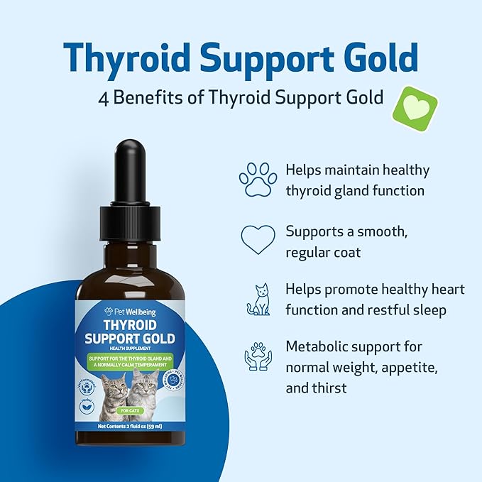 Pet Wellbeing Thyroid Support Gold for Cats - Supports Healthy Thyroid Gland Function in Cats, Normal Metabolism, Bugleweed, Lemon Balm - Veterinarian-Formulated Herbal Supplement 2 fl oz (59 ml)