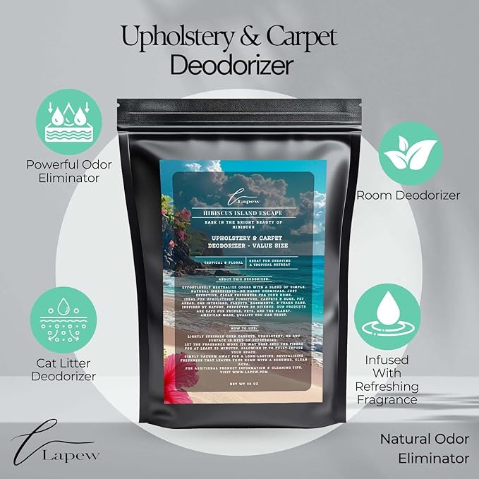 Hibiscus Island Escape Carpet Freshener Powder Refill 36 oz | Powerful Odor Eliminator for Home | Upholstery Deodorizer | Carpet Deodorizer | Pet Urine | Cat Litter Box