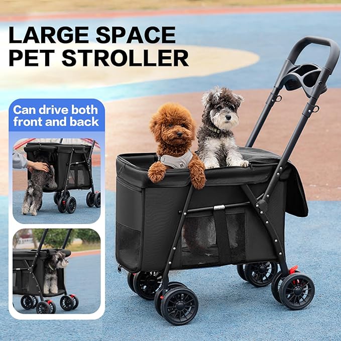 Pet Stroller Cat Dog Stroller Travel Folding Pet Carriers（Black）