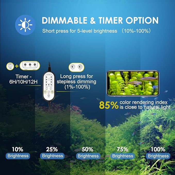 Aquarium Light,36W 24/7 Natural Mode,9 Light Modes(Water Grass Mode & 7 Colors & Cycle),Adjustable Timer and 7 Color Brightness - with Expandable Mounting Bracket for 36~42IN Fish Tank