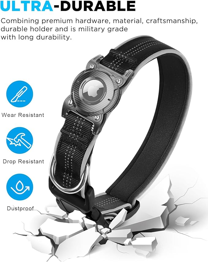 ONEONTA Airtag Dog Collar | Waterproof Airtag Dog Collar Holder with Removable Metal Loop - Airtag Collar Heavy Duty, Reflective, Ultra-Durable, Comfortable Padded, for Small Medium Large Dog, Blue M