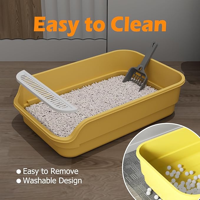 Extea Large Cat Litter Box with High Sides,Cat Boxes for Indoor Cats,Cat Litter Pan for Kitty,Litter Box with Low Entry,Easy to Clean,Anti-Splashing,23.6" x15.7" x6.2" (White)