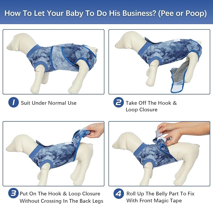 Kuoser Dog Surgery Recovery Suit, Anti Licking Pet Surgical Suit for Dogs Male Neuter, Female Dog Surgery Suit for Spay Subsititute E-Collar Cone, Dogs Body Suits After Surgery Blue Tie Dye S