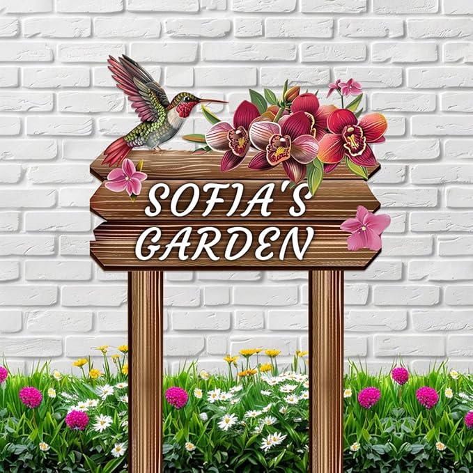 Personalized Colorful Bird Metal Sign with Stake,Custom Gardener Family Name Signs Outdoor Decor,Customized Birds on the Branch Gardening Gifts,Flowers Plaques Decorate for Patio Lawn Porch Backyard