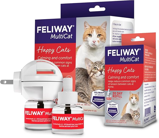 FELIWAY MultiCat Calming Pheromone Diffuser: 1 Diffuser & 2 Refills (60 Days)