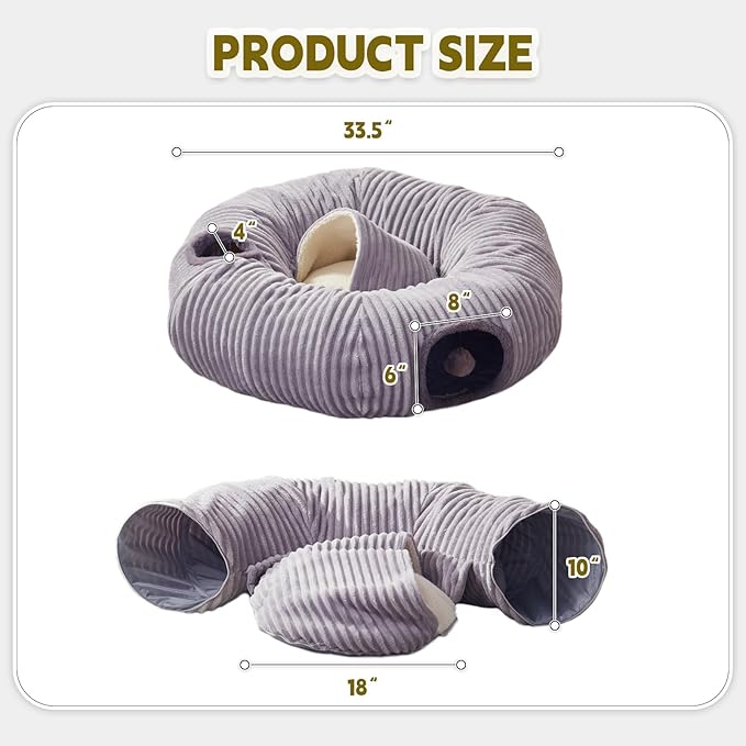 Cat Tunnel Bed for Indoor Cats,Cat Donut Tunnel Toy with Washable Circle Cushion,Blackout Tent, Multifunctional Playground Toys Hideplace for Kitty, Kitten, Rabbit,Ferret