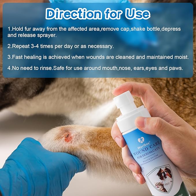 Pet Wound Care,Gentle Formula Wound Spray for Pets, Helps with Rashes,Itching,Skin Irritations, Hot Spots,Bites, Non-irritating for Relief & Treatment,Safe for Dogs&Cats,4.06OZ