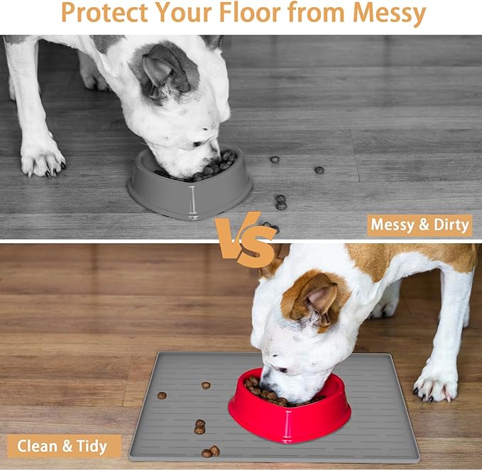 18" x 12" Dog Food Mat, Silicone Pet Mats for Food and Water, Nonslip Pet Feeding Mats for Floors, Dog Cat Bowl Mat with Raised Edges, Lake Blue