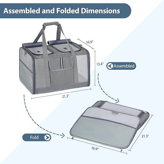 Cat Carrier for 2 Cats – Large Soft-Sided Pet Travel Carrier, Dual Compartments, Privacy Protection, Dog Carrier for Small/Medium Dogs, Home & Outdoor Use