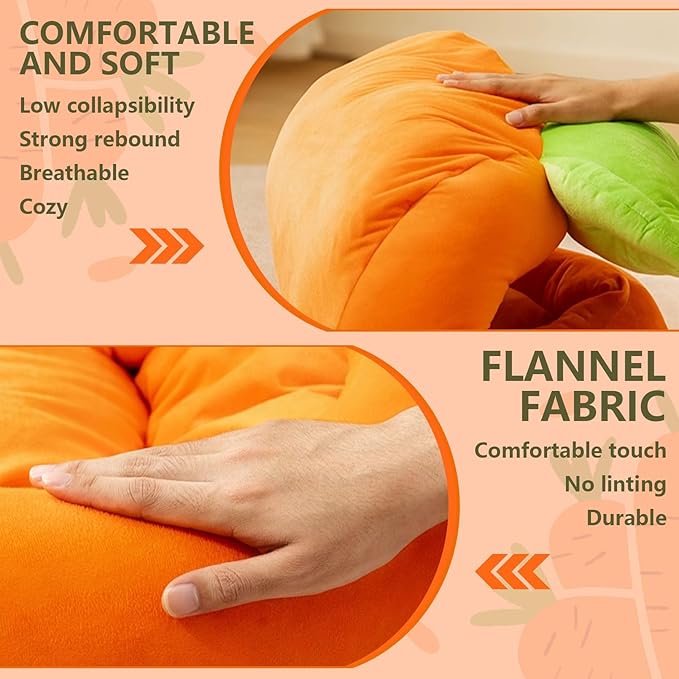 Rabbit Bed,Thick&Soft Bunny Bed with Removable Cushion,Machine Washable with Rattan Mat & Heart Decor,Cozy Warm Small Animal Sleeping Beds (Carrot Shape-L)