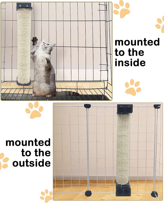 VCEPJH 2 Pcs Cat Scratching Post for Crate Cage Mounted Cat Scratcher Natural Sisal Scratch for Scratching and Climbing Furniture 15x2.7inches (White)