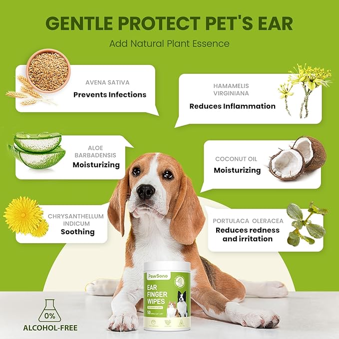 Small Animals Stain Removers, Thicker Dog Ear Cat Ear Cleaner Wipes, Natural Relief Dog Ear Cleaning Wipes, Effectively Remove Ear Wax for Dog Kitten, Aloe Scent Deodorizing, 100 Count