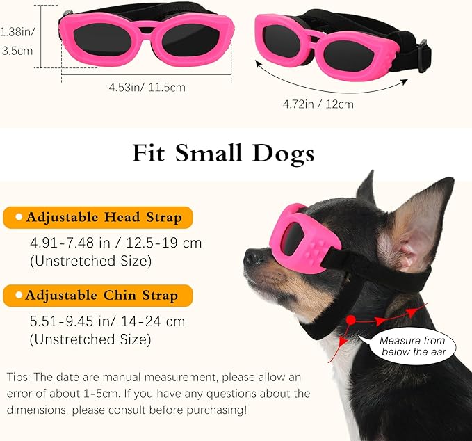 Dog Sunglasses Small Breed, Small Dog Goggles with Adjustable Straps, UV/Wind/Dust/Fog Proof Dog Eye Protection Sunglasses for Outdoor Car Driving Riding, Pink