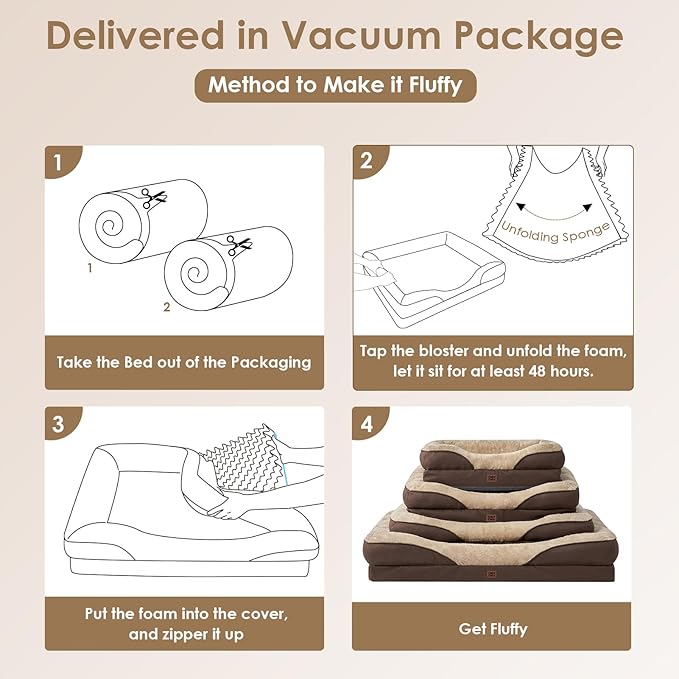 EHEYCIGA Memory Foam Dog Bed for Medium Size, Orthopedic Dog Sofa with Sides and Waterproof Liner, Washable Bolster Pet Couch with Removable Cover, 35x22x6.5 Inch, Brown