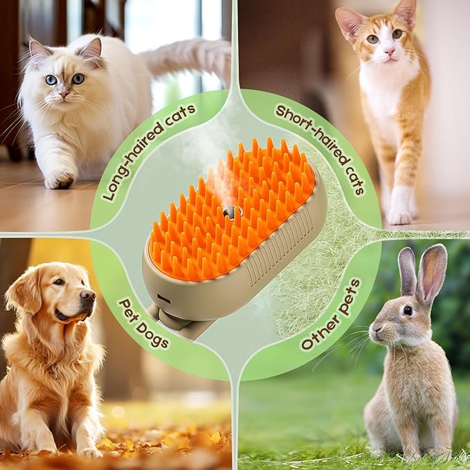 New Cat Steam Brush, 3 in 1 Pet Steam Groomer Brush, Rechargeable Pet Steam Groomer Comb for Massaging and Cleaning Shedding Pets Hair, Multifunctional Hair Removal Comb for Cats Dogs (White)