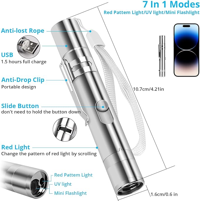 Cat Toy Pointer for Indoor Cats, USB Rechargeable Kitten Toys with 7 Adjustable Patterns, Interactive Chase Toys for Indoor Cats & Dogs, Training & Exercise Fun